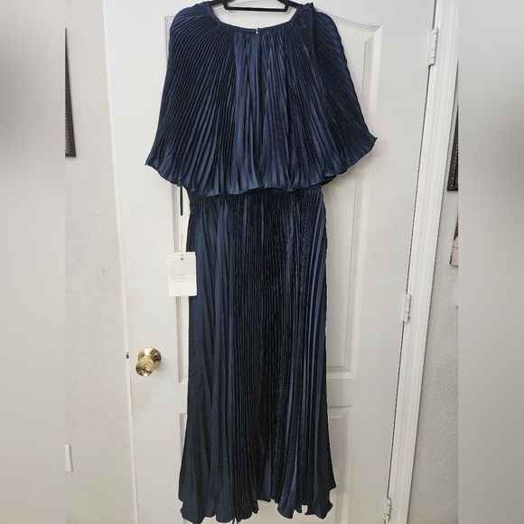 Mac Duggal PLEATED CAPLET T-LENGTH DRESS 49638, Size  18 Navy NWT - Picture 7 of 16